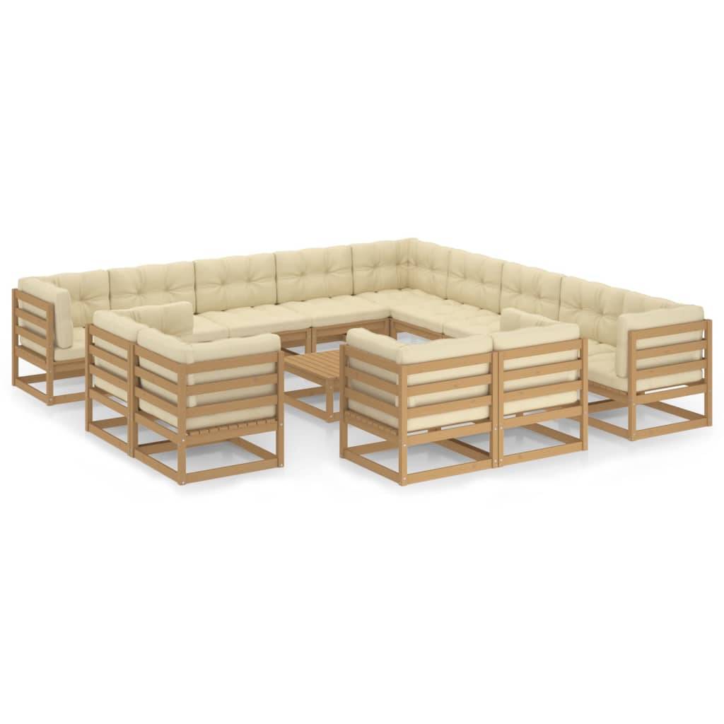 Helloshop26 - Salon de jardin meuble d'extérieur ensemble de mobilier 14 pièces avec coussins marron miel bois de pin - Image 2