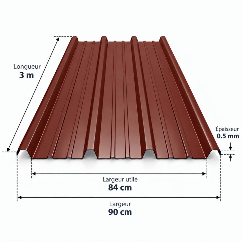 Plaque nervurée acier galvanisé laqué 900/25 - Coloris - Rouge 8012, Epaisseur - 0.5 mm, Largeur - 90 cm, Longueur - 300 cm - Image 2