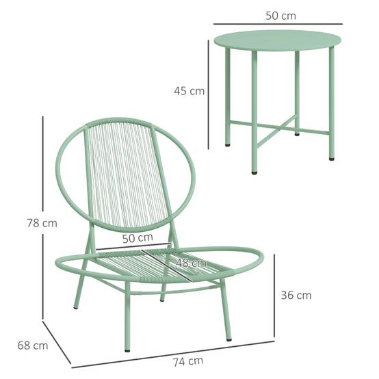 Salon de Jardin Bistro Acier Vert 3 Pièces Design Coquillage Balcon Terrasse - ComfortXL Outdoor Living - Image 3