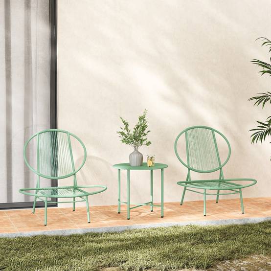 Salon de Jardin Bistro Acier Vert 3 Pièces Design Coquillage Balcon Terrasse - ComfortXL Outdoor Living - Image 1