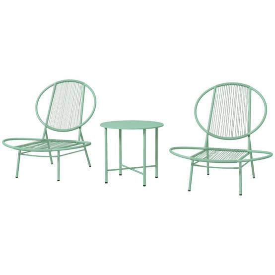 Salon de Jardin Bistro Acier Vert 3 Pièces Design Coquillage Balcon Terrasse - ComfortXL Outdoor Living - Image 2