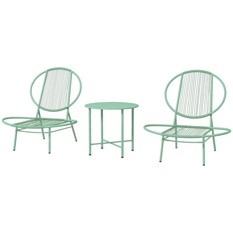 Salon de Jardin Bistro Acier Vert 3 Pièces Design Coquillage Balcon Terrasse - ComfortXL Outdoor Living - Image 2