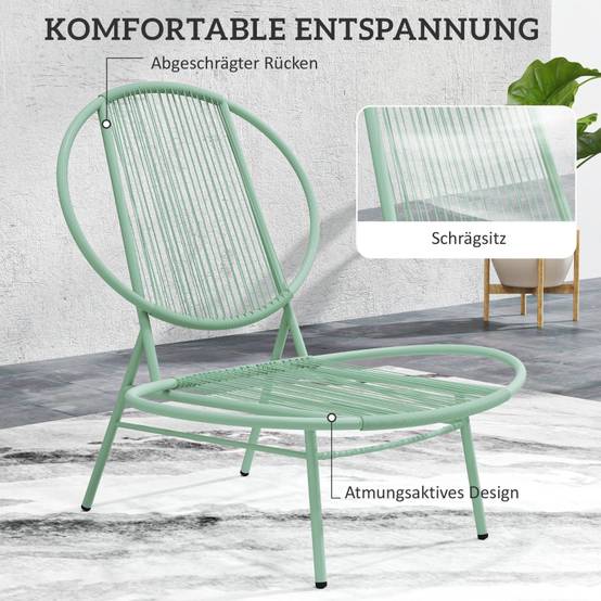 Salon de Jardin Bistro Acier Vert 3 Pièces Design Coquillage Balcon Terrasse - ComfortXL Outdoor Living - Image 6