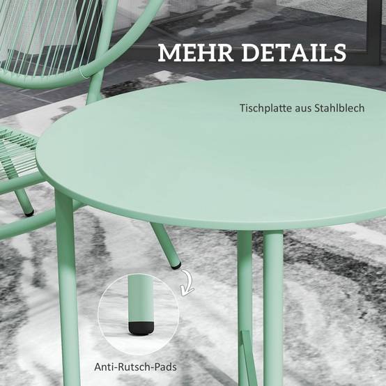Salon de Jardin Bistro Acier Vert 3 Pièces Design Coquillage Balcon Terrasse - ComfortXL Outdoor Living - Image 7