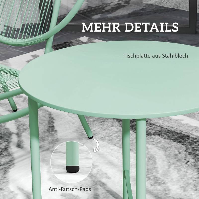 Salon de Jardin Bistro Acier Vert 3 Pièces Design Coquillage Balcon Terrasse - ComfortXL Outdoor Living - Image 7