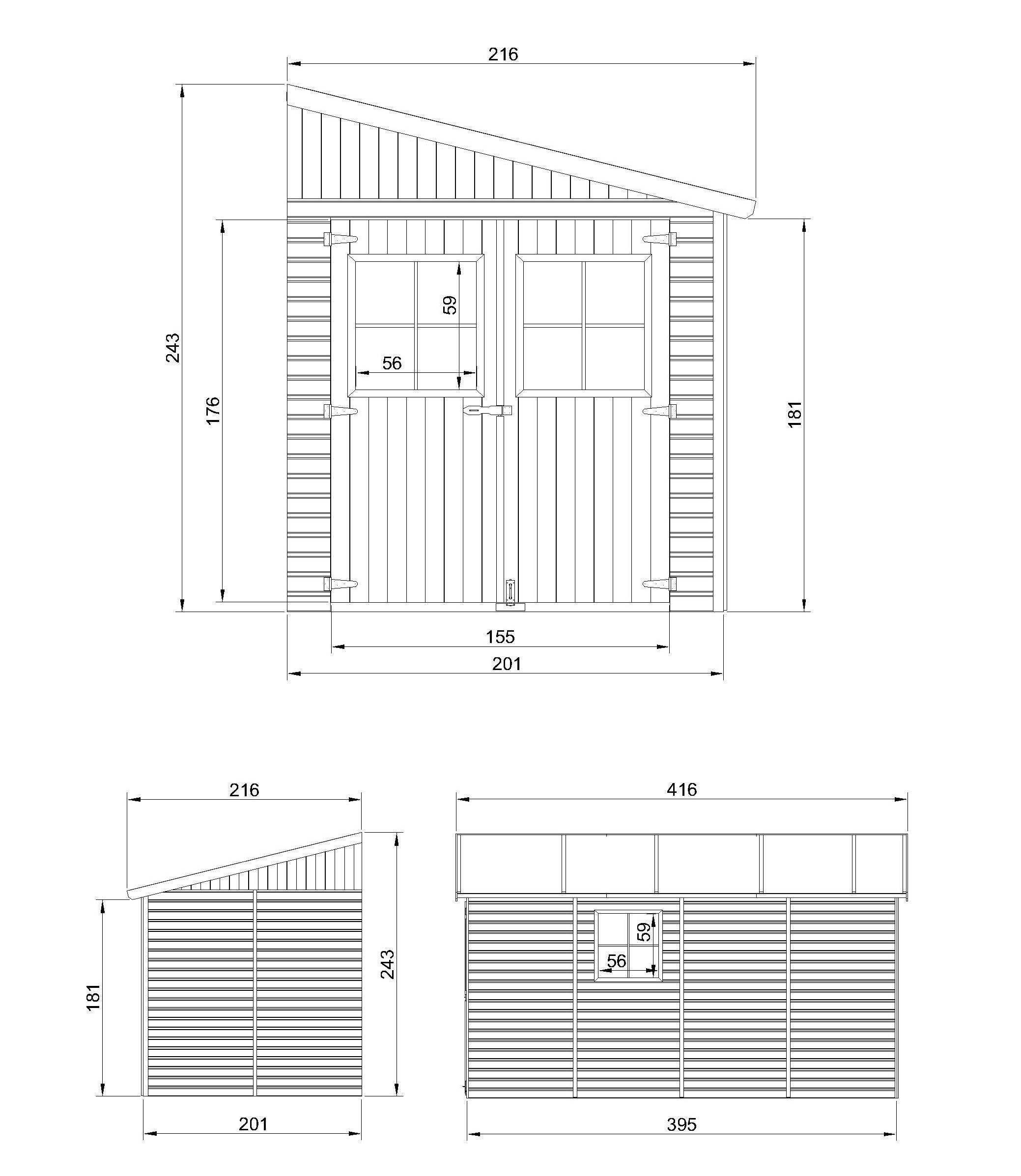 Timbela - Abri de Jardin en Bois Naturel H243x216x416 cm / 8 m² sans paroi latérale avec fenêtres - 17 mm d’épaisseur - Timbela M340 - Image 5