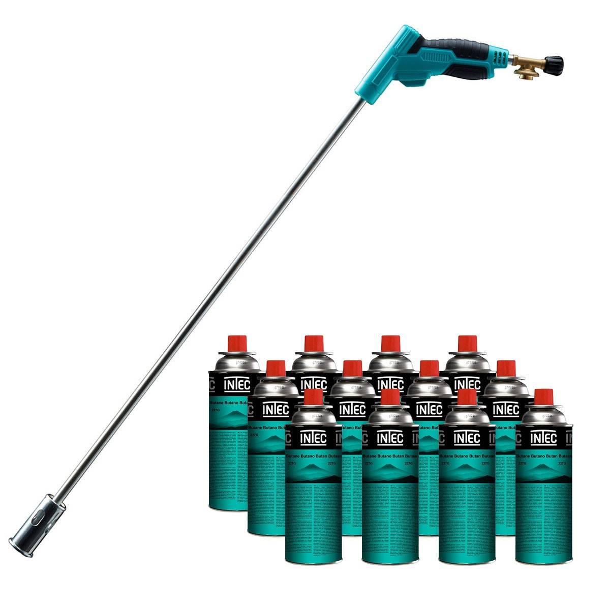 Intec - Désherbeur thermique Brule Herbes Allumage piezo + 12 cartouches 250g + Adaptateur multi cartouches INTEC - Image 1