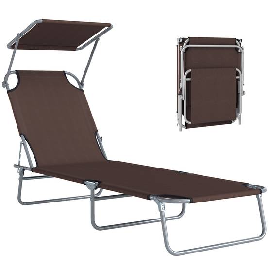 Transat pliable métal pour plage avec pare-soleil réglable 187x58x36cm marron - ComfortXL Outdoor Living - Image 1