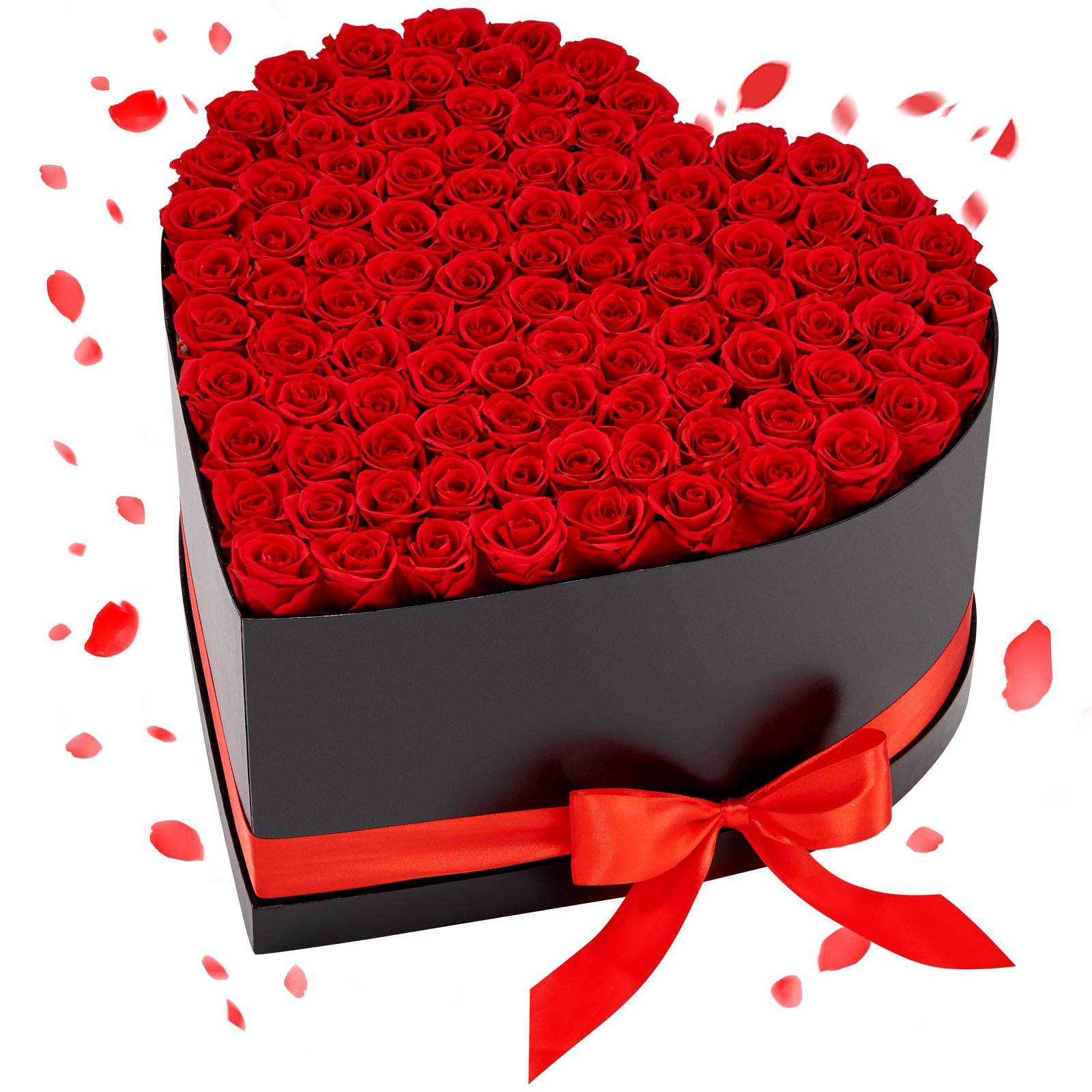 VEVOR Rose Éternelle Fleurs Éternelles Préservées Lot de 100 Boîte Cœur Rouge - Image 1
