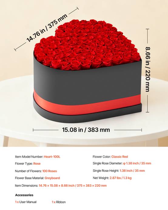 VEVOR Rose Éternelle Fleurs Éternelles Préservées Lot de 100 Boîte Cœur Rouge - Image 7