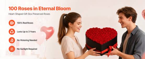 VEVOR Rose Éternelle Fleurs Éternelles Préservées Lot de 100 Boîte Cœur Rouge - Image 9