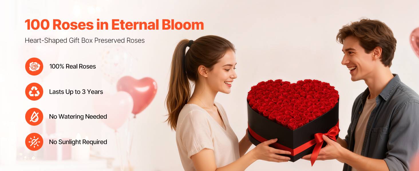 VEVOR Rose Éternelle Fleurs Éternelles Préservées Lot de 100 Boîte Cœur Rouge - Image 9