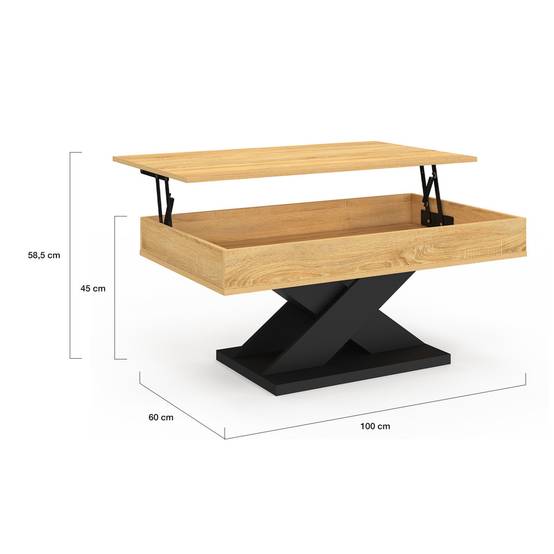 Table basse rectangulaire plateau relevable ALICIA bois et pied noir - Image 5