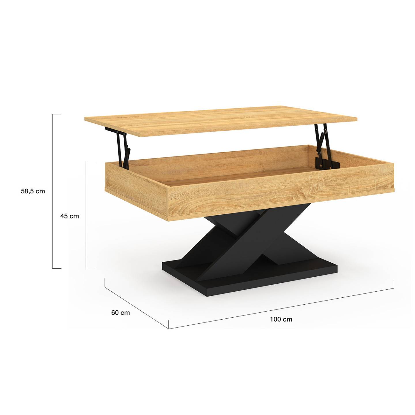 Table basse rectangulaire plateau relevable ALICIA bois et pied noir - Image 5