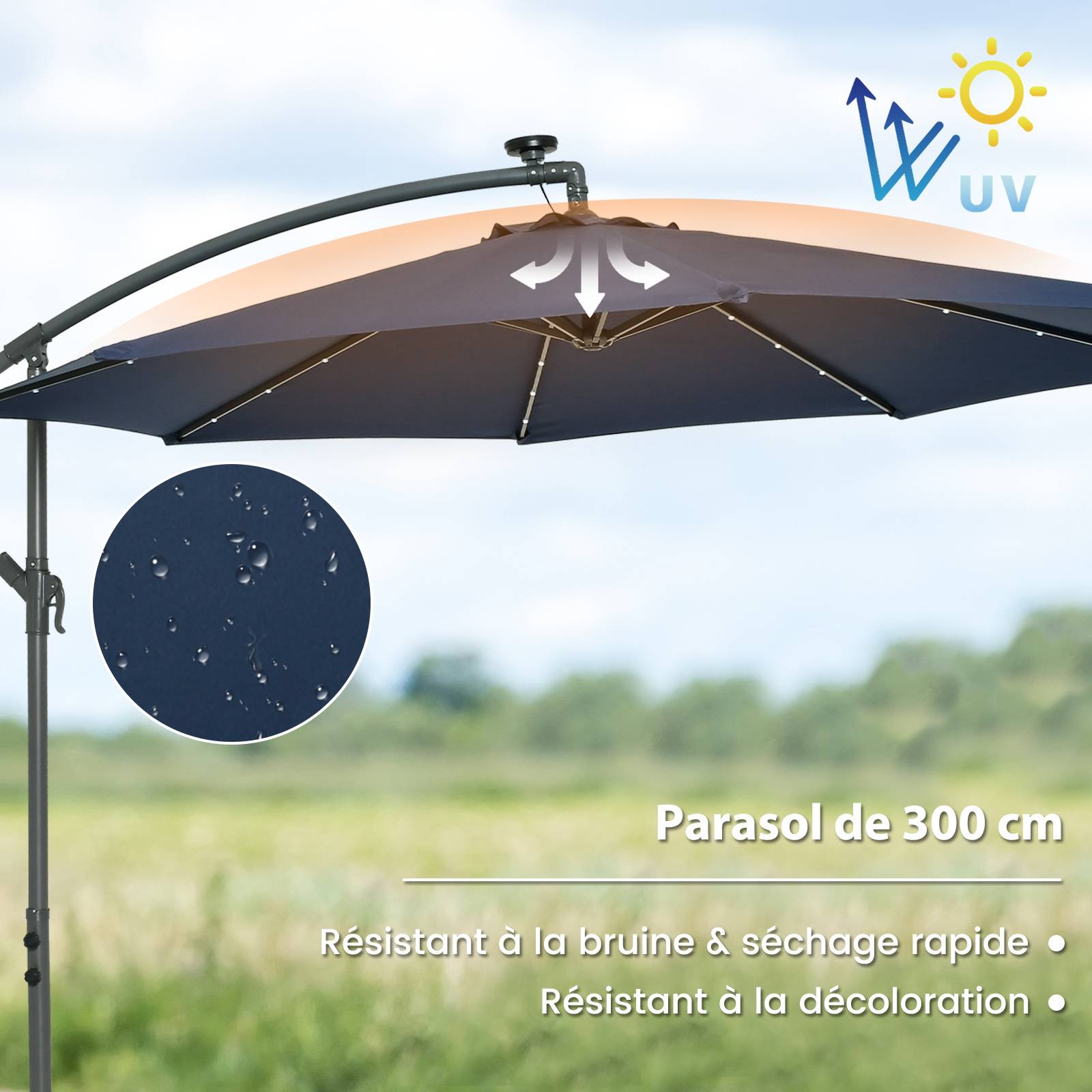 Costway - Parasol Déporté Inclinable 3x3M, Parasol de Jardin Extérieur Lumineux Solaire avec 2 Sacs de Sable, Protection UV, (Bleu, Octogonal) - Image 1