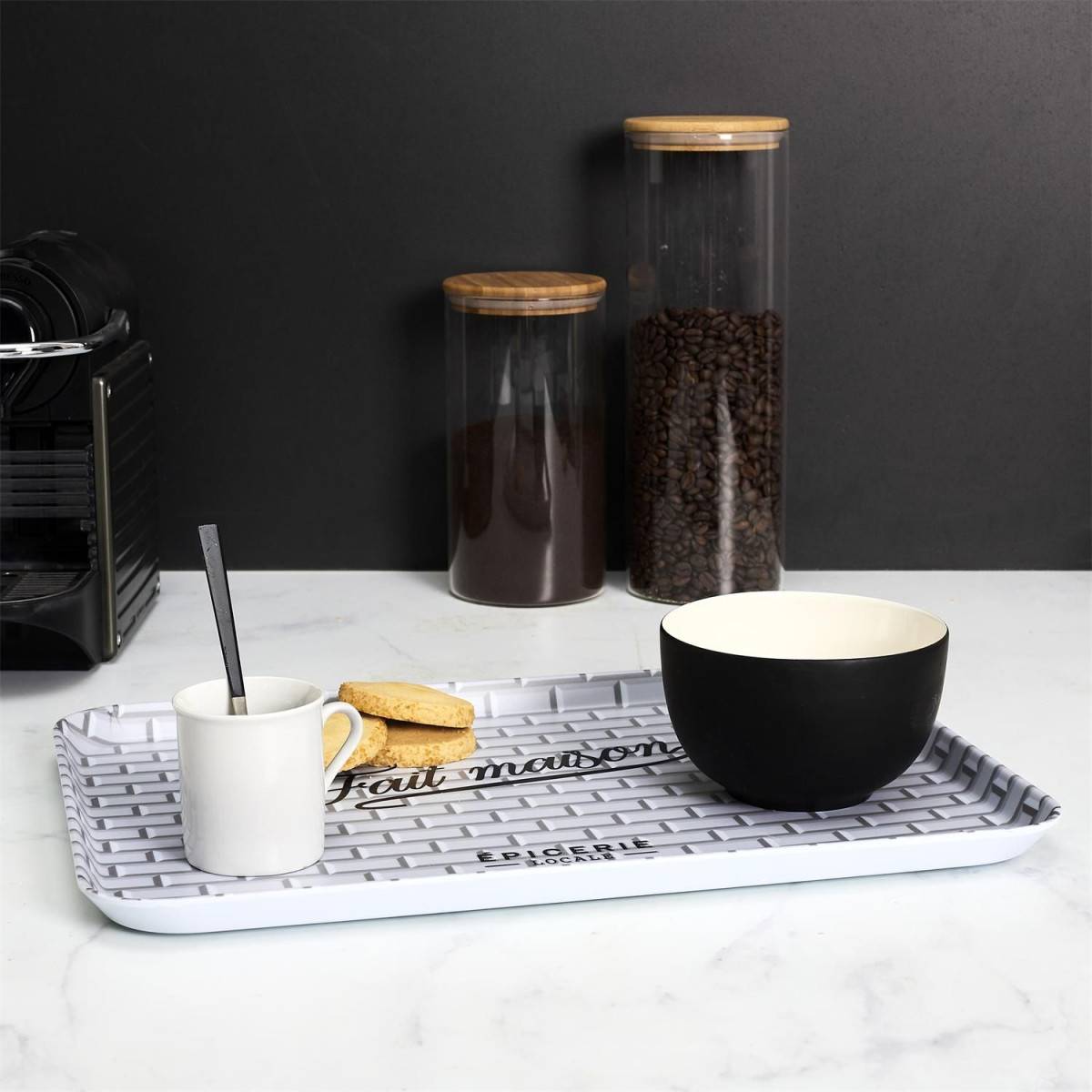 The Home Deco Factory - Plateau de Service "Brooklyn" 42cm Noir & Blanc - Image 4