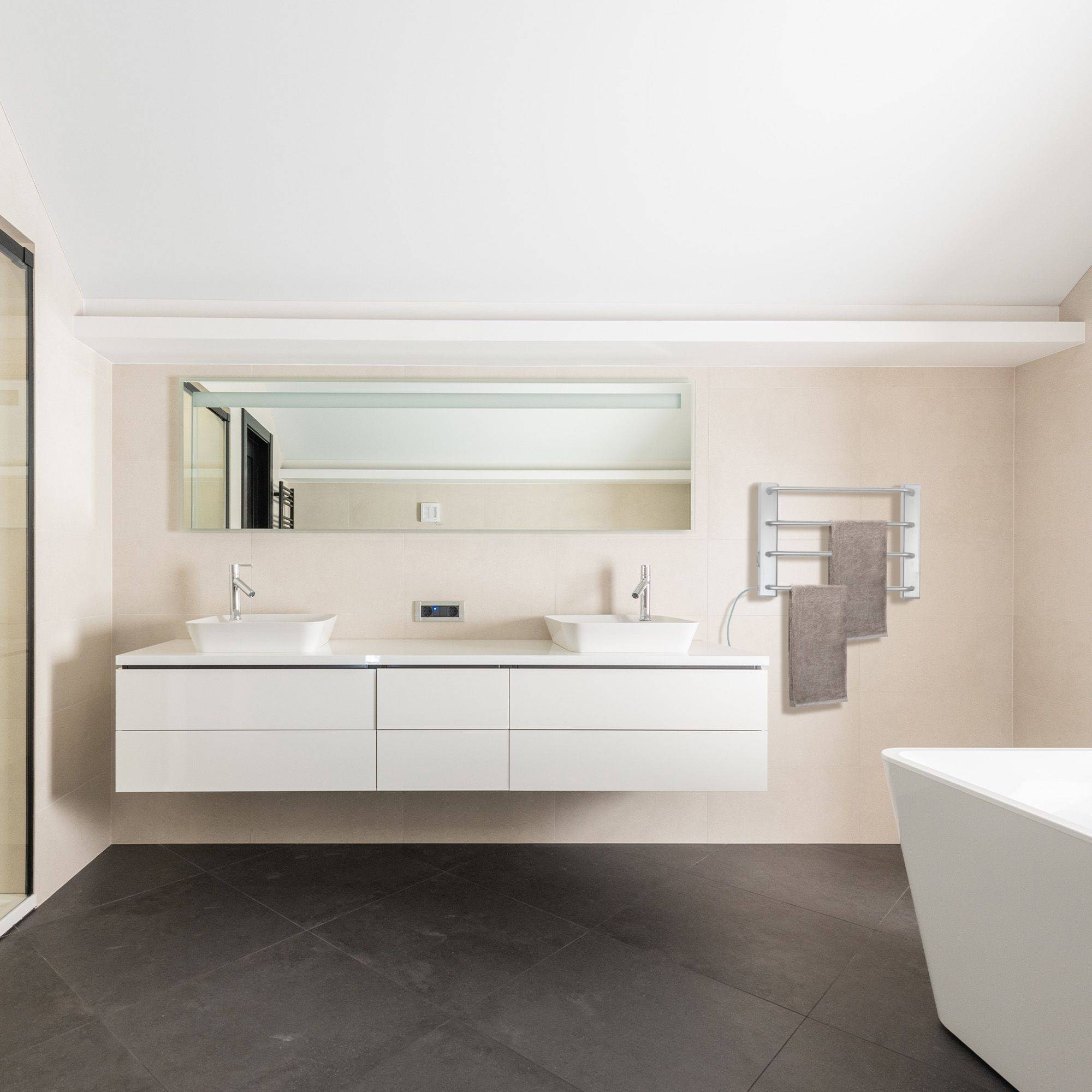 Sèche Serviette Electrique 60W - 4 Barres Chauffantes - Mural - Chauffage d'Appoint Salle de Bain Design Sobre - Image 9