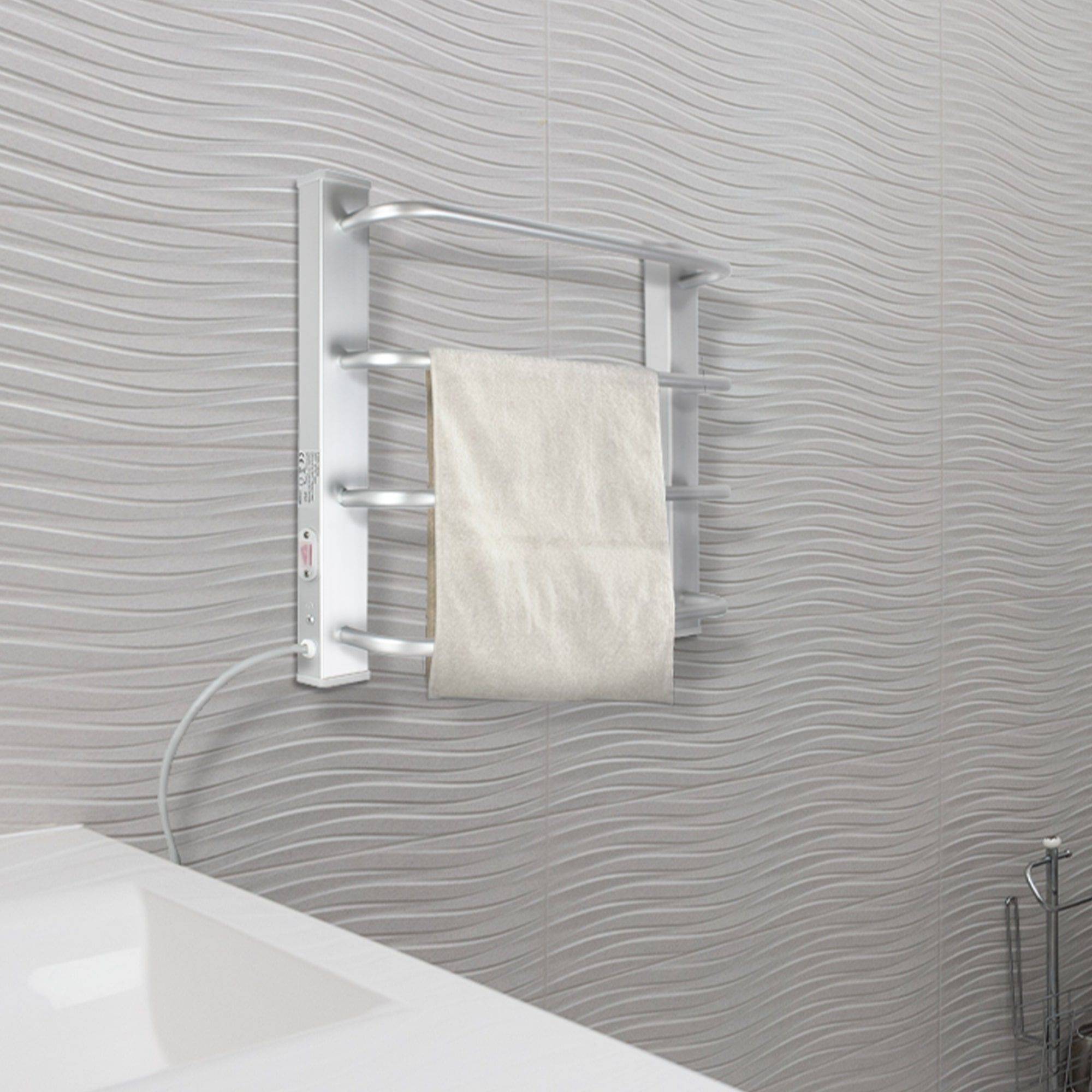 Sèche Serviette Electrique 60W - 4 Barres Chauffantes - Mural - Chauffage d'Appoint Salle de Bain Design Sobre - Image 5