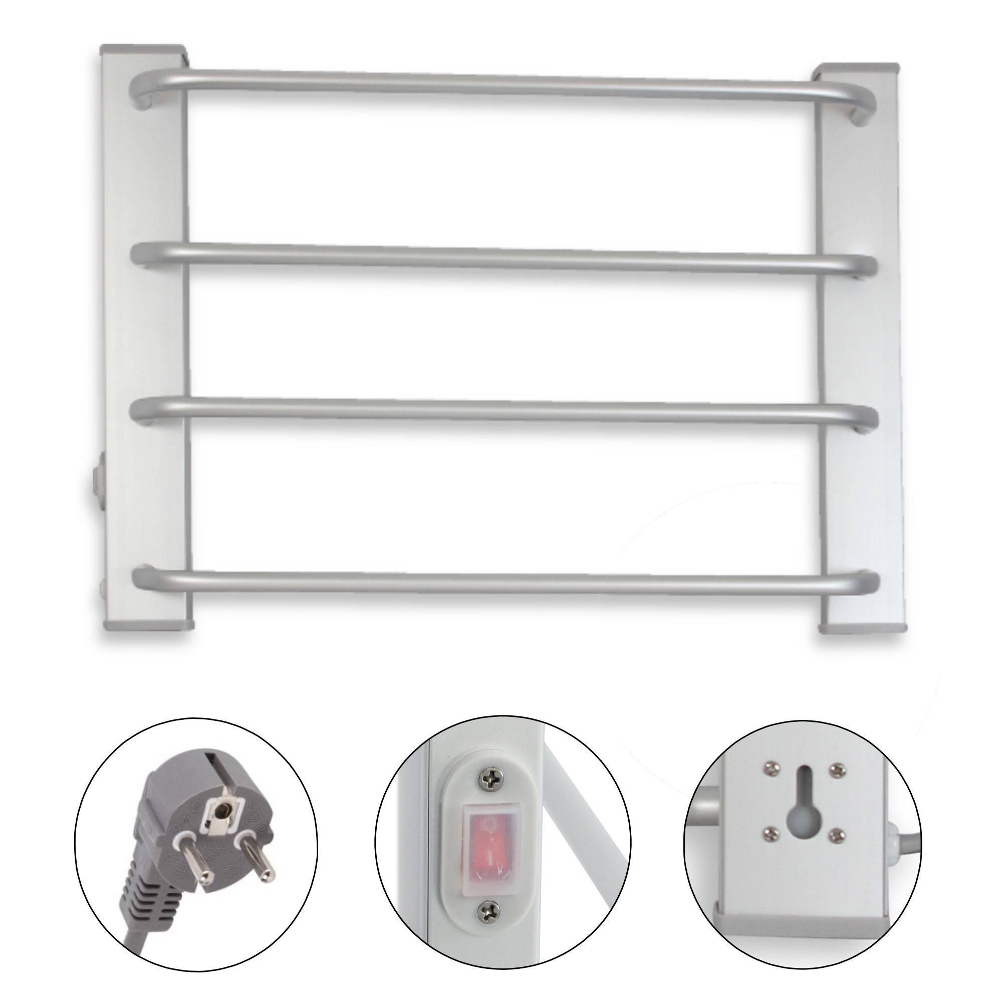 Sèche Serviette Electrique 60W - 4 Barres Chauffantes - Mural - Chauffage d'Appoint Salle de Bain Design Sobre - Image 6