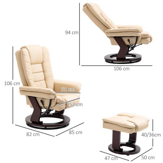 Sans Marque - Fauteuil relax inclinable 135° grand confort pivotant 360° avec repose-pieds revêtement PU beige - Image 5