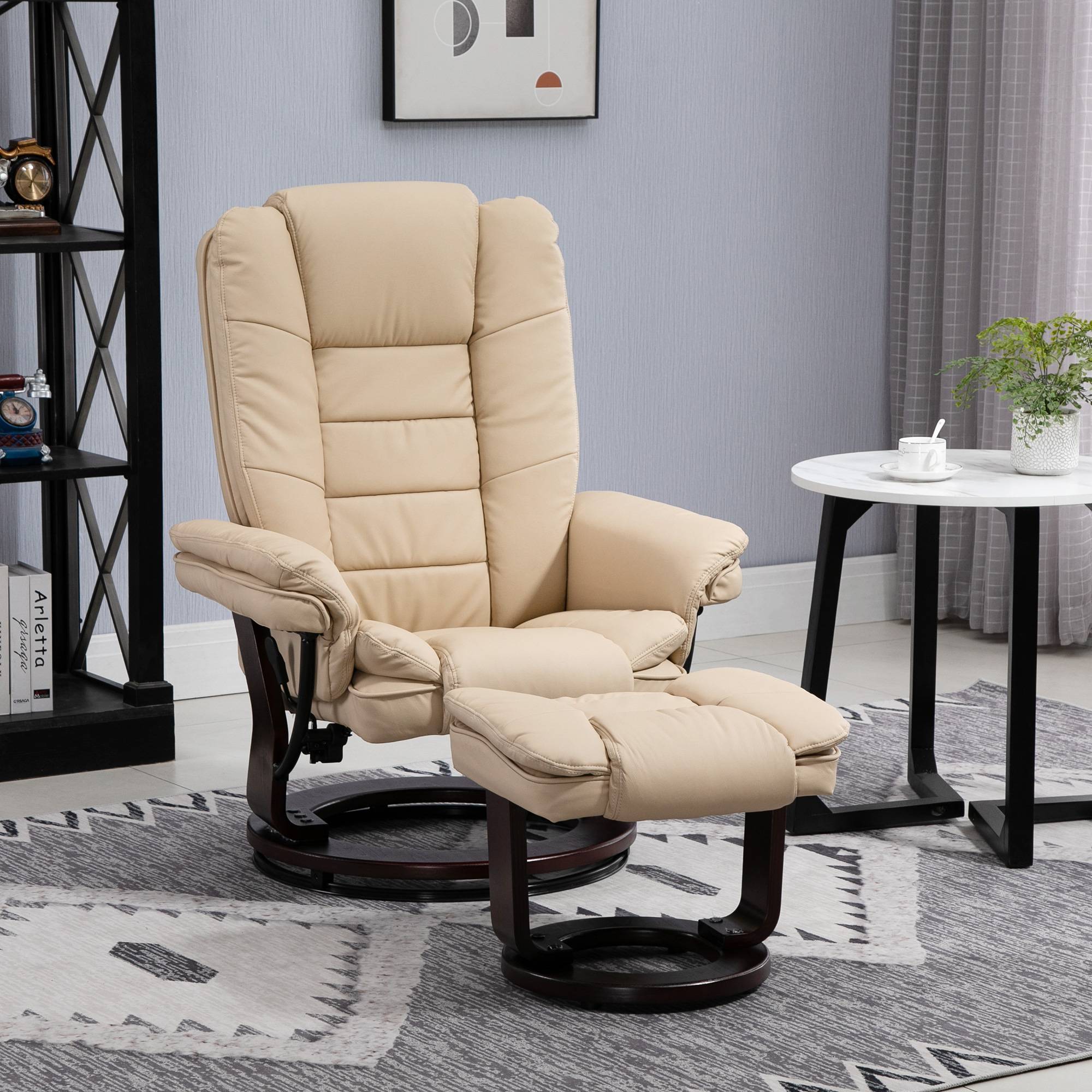 Sans Marque - Fauteuil relax inclinable 135° grand confort pivotant 360° avec repose-pieds revêtement PU beige - Image 4