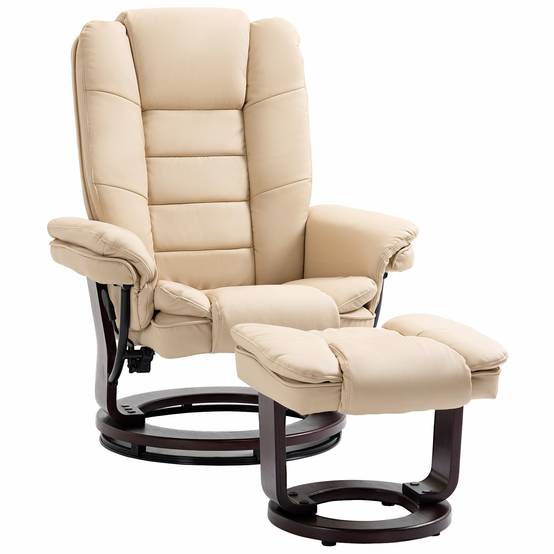 Sans Marque - Fauteuil relax inclinable 135° grand confort pivotant 360° avec repose-pieds revêtement PU beige - Image 2