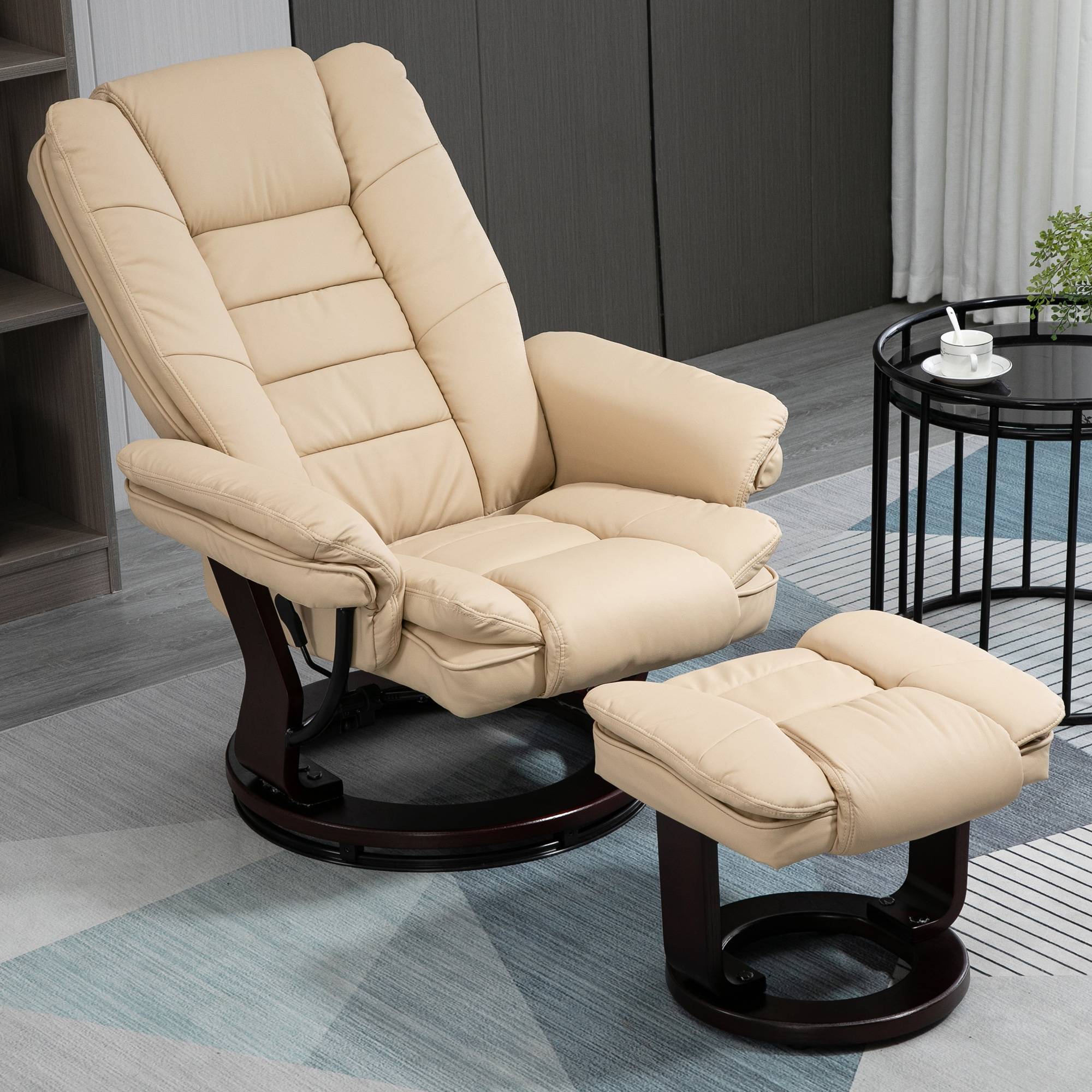 Sans Marque - Fauteuil relax inclinable 135° grand confort pivotant 360° avec repose-pieds revêtement PU beige - Image 9