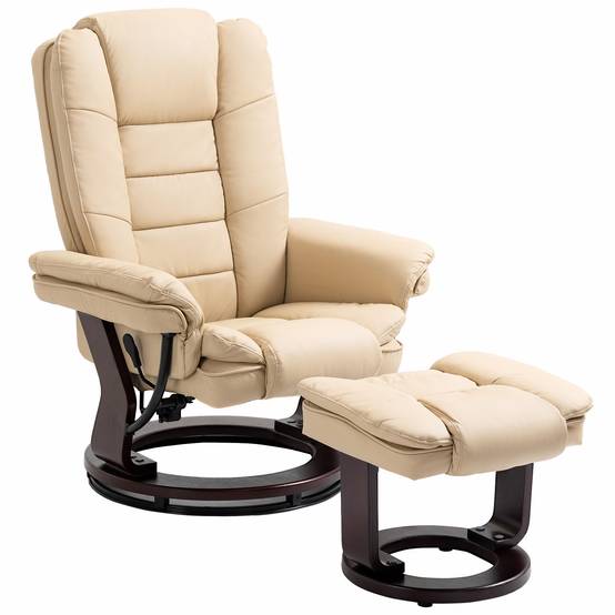 Sans Marque - Fauteuil relax inclinable 135° grand confort pivotant 360° avec repose-pieds revêtement PU beige - Image 1