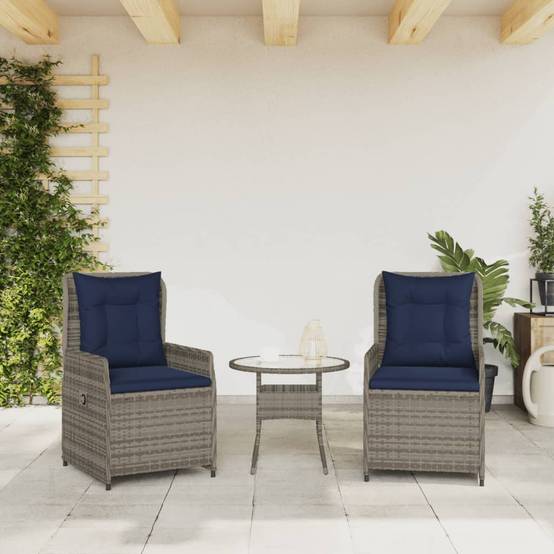 Lot de 2 chaises de jardin inclinables résine tressée gris 55 x 60 x 93 cm - PANGIVO - Image 3
