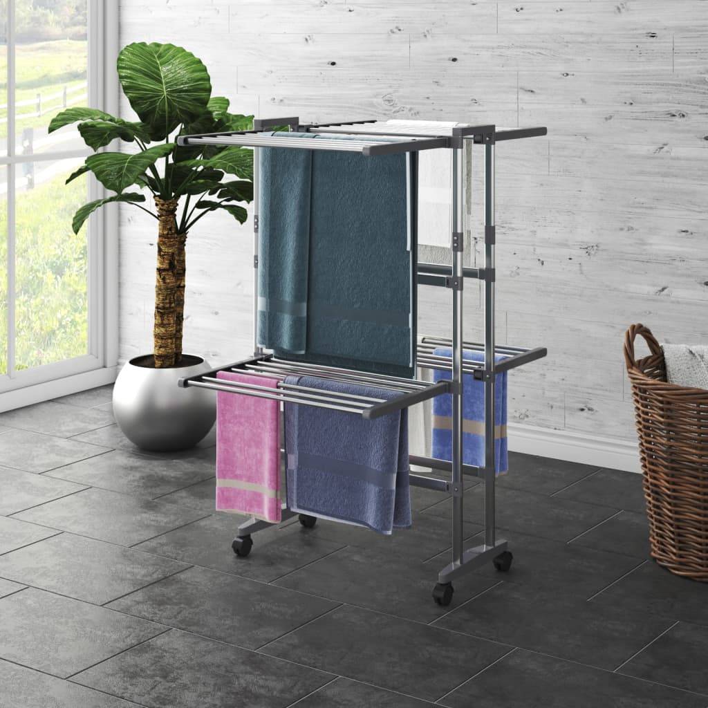 Autre - Étagère à linge à 2 niveaux avec roues Argenté 60x70x106 cm - Image 1