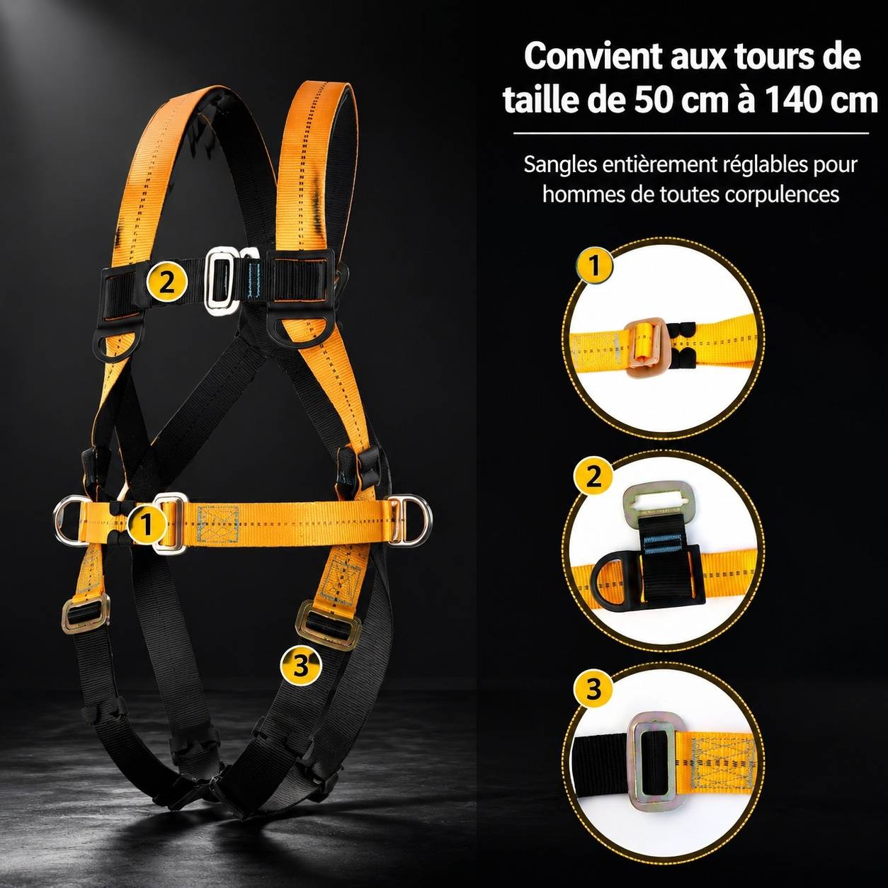 Harnais de Sécurité Anti-Chute Corps Entier Réglable avec Longe Double Certifié EN 361 354 355 - Image 5