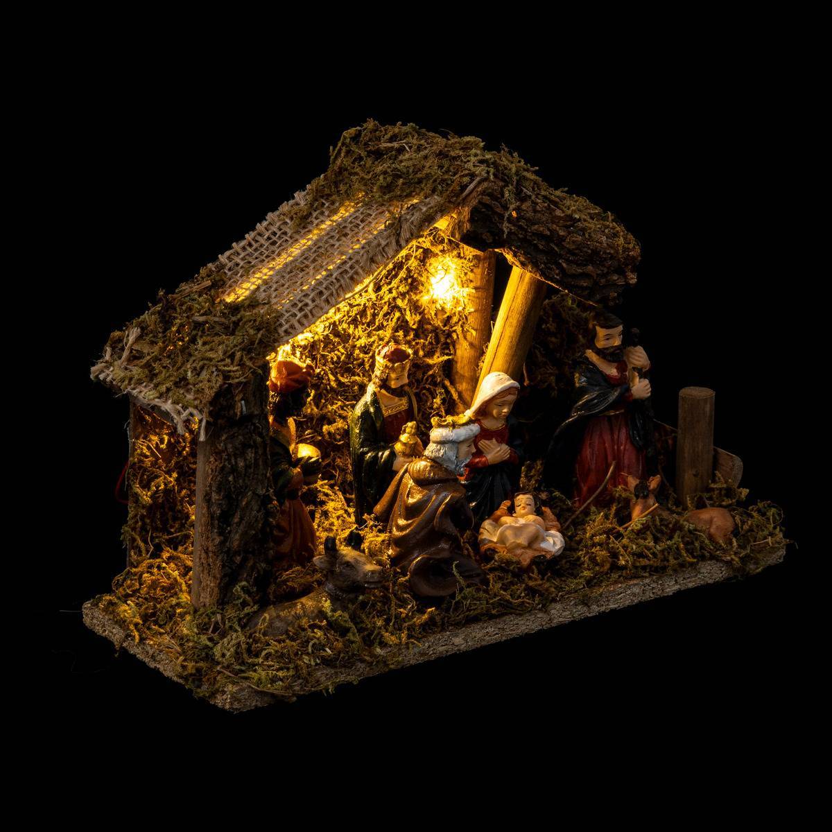 Fééric Lights & Christmas - Crèche de Noël à LED avec 7 santons 20x13cm résine et bois - Feeric Lights & Christmas - Image 3