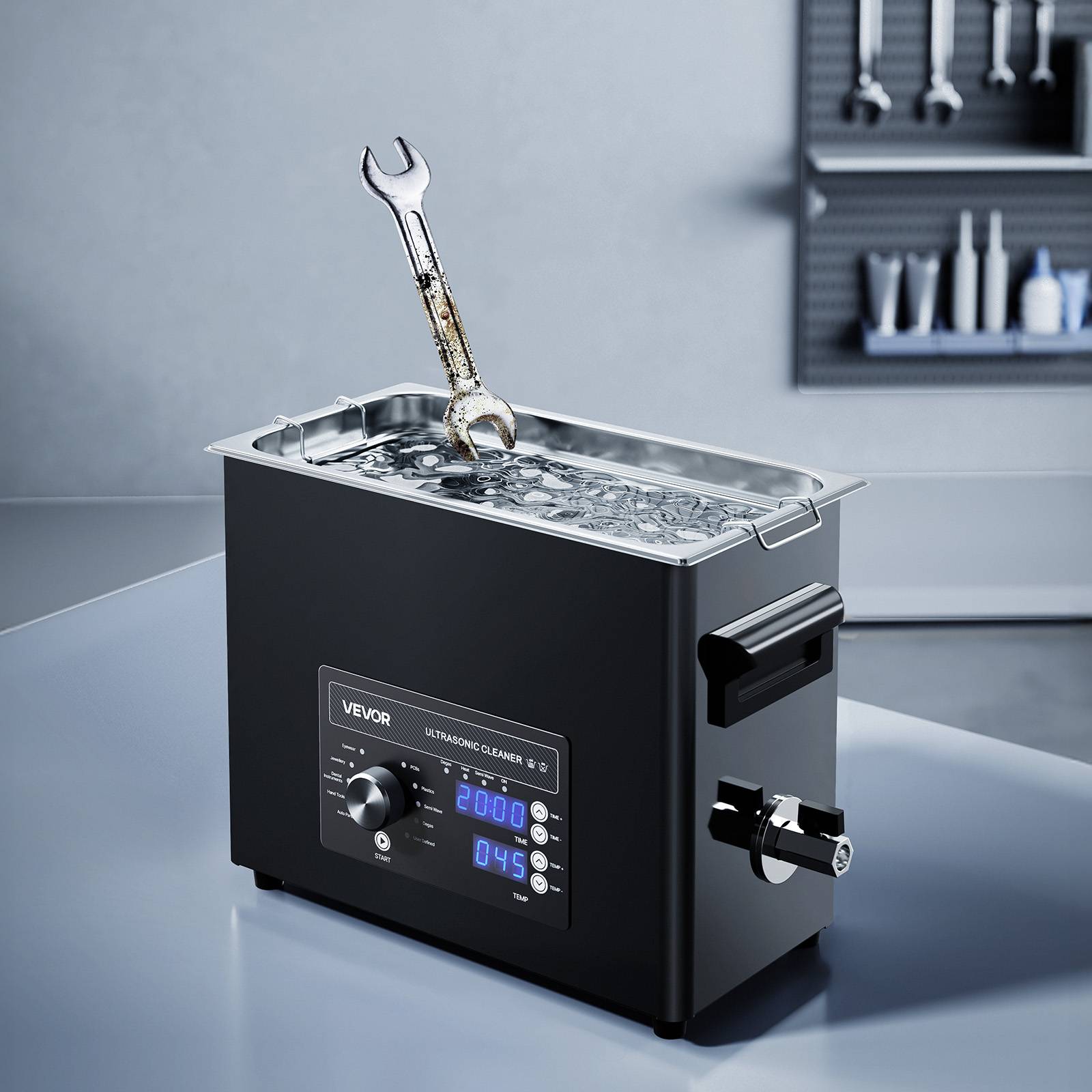 Vevor - VEVOR Nettoyeur à ultrasons 6 L, inox 304, 40 kHz, 3 transducteurs, panier et boule de nettoyage, minuterie et température réglables. - Image 8