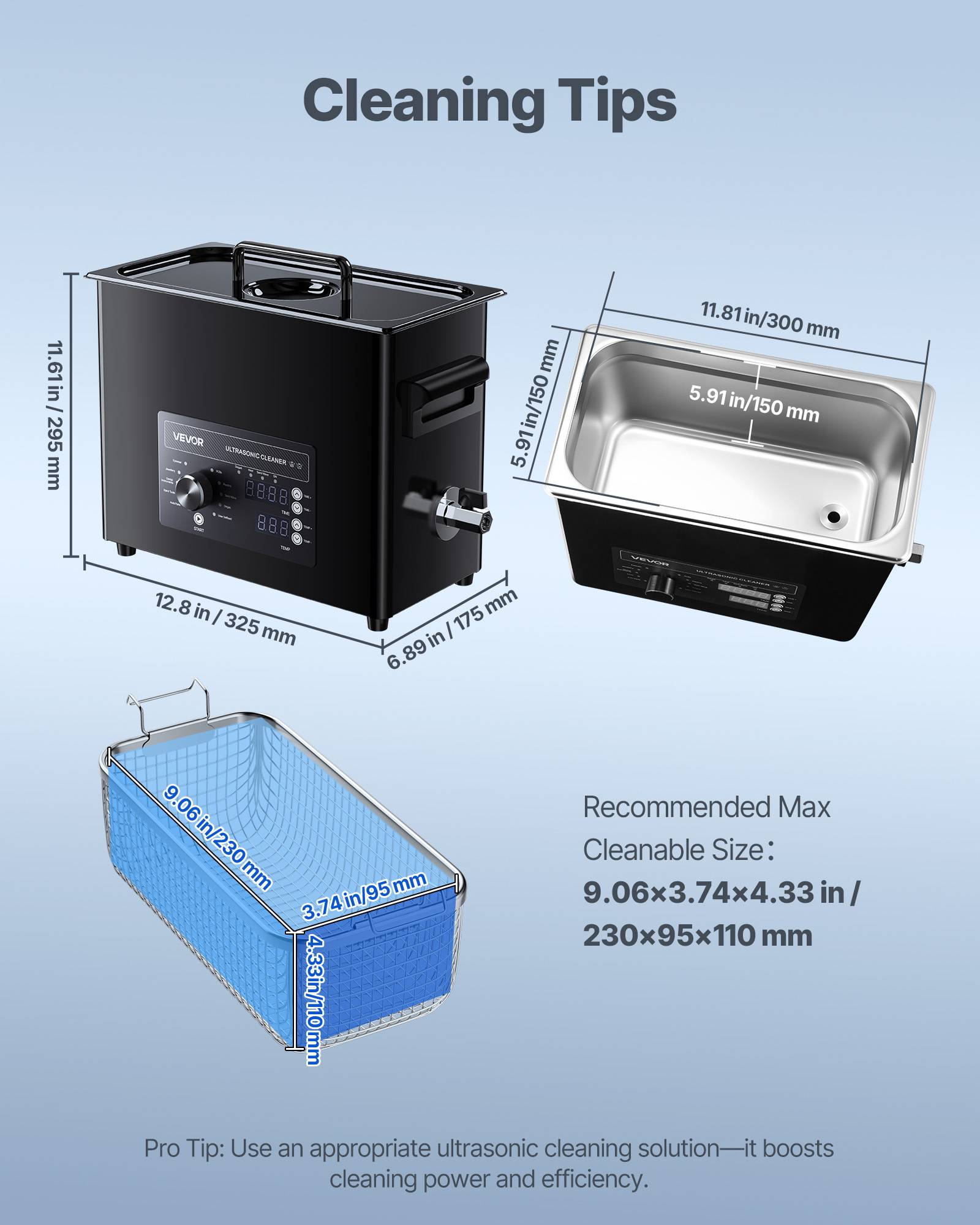 Vevor - VEVOR Nettoyeur à ultrasons 6 L, inox 304, 40 kHz, 3 transducteurs, panier et boule de nettoyage, minuterie et température réglables. - Image 6