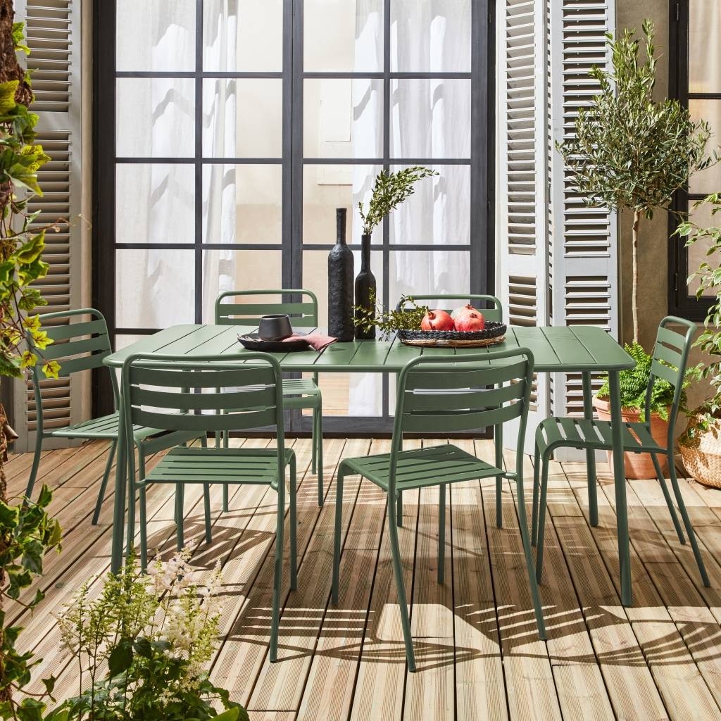 sweeek - Table de jardin métal + 6 assises ver Amélia | sweeek - Image 1