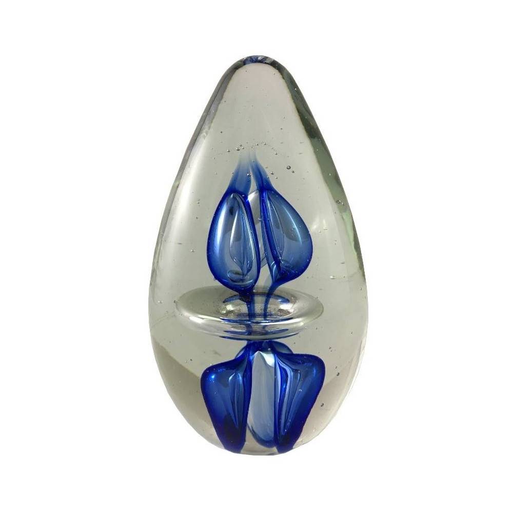 Presse papier sulfure Bulles en verre bleu 14 x 8.5 cm Chemin de campagne - Image 1