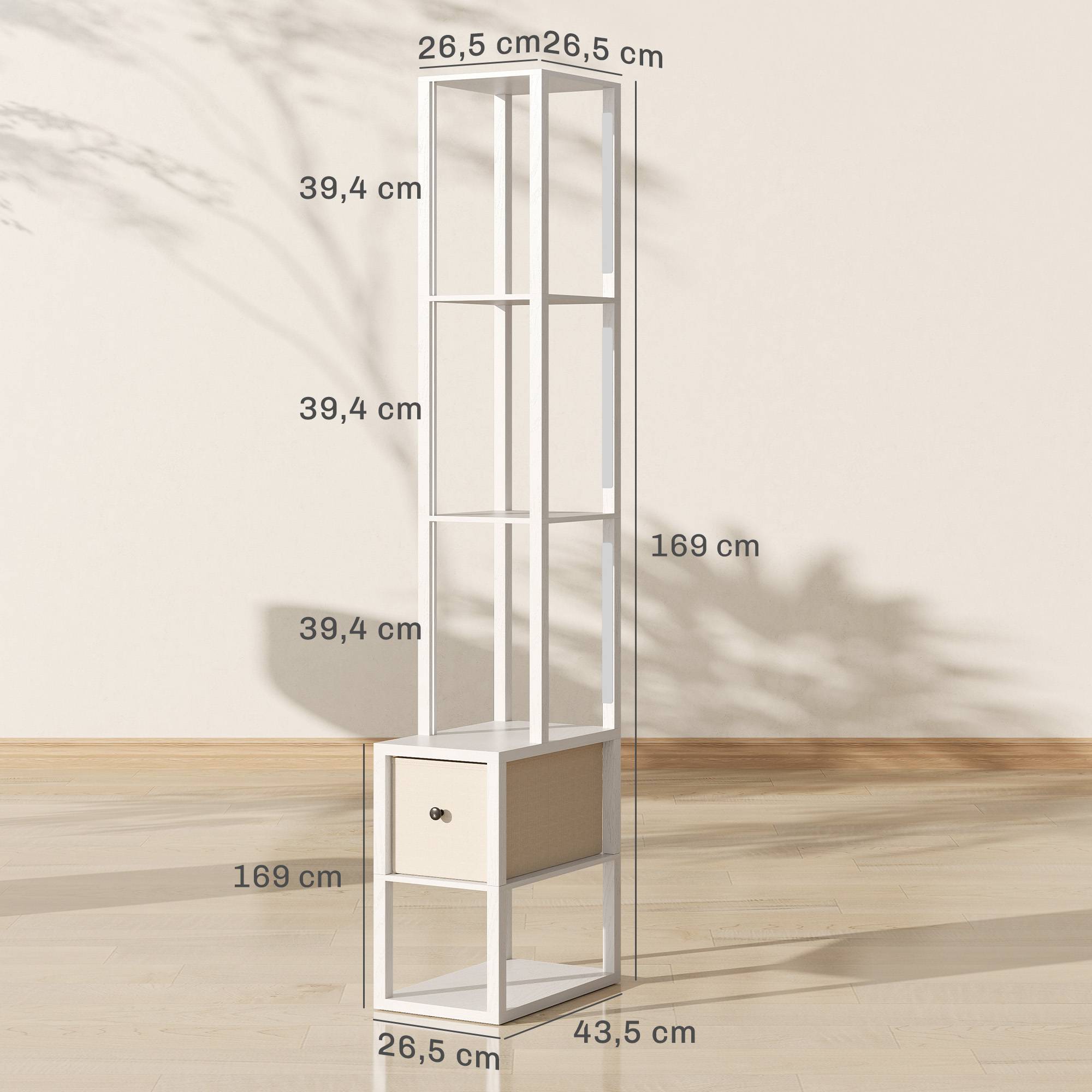 Lampadaire blanc moderne à étagères ouvertes tiroir tissu interrupteur au pied salon et chambre - Image 5
