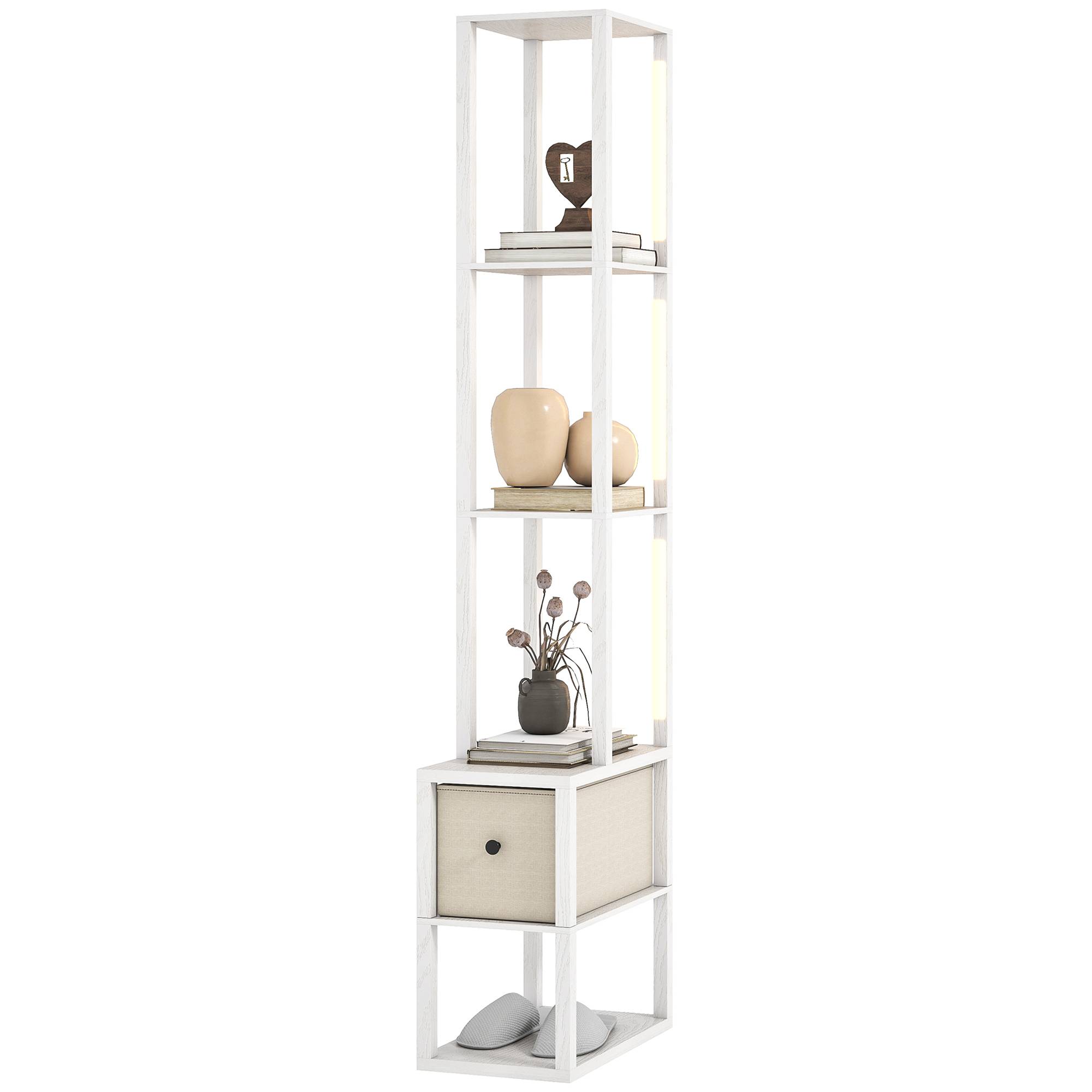 Lampadaire blanc moderne à étagères ouvertes tiroir tissu interrupteur au pied salon et chambre - Image 2