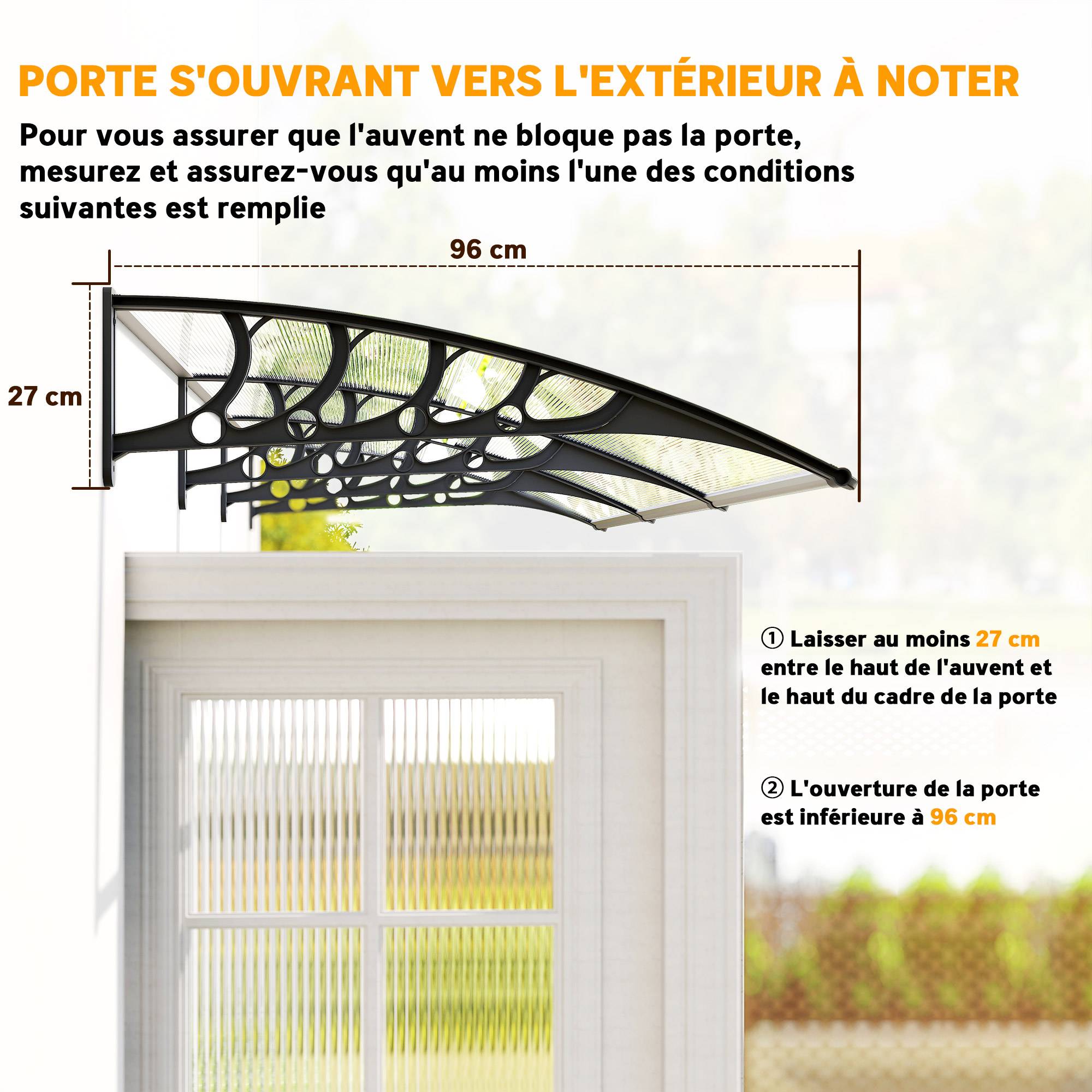 Auvent de porte toit marquise en polycarbonate auvent de porte d'entrée bord en aluminium contre la pluie et UV - Image 9