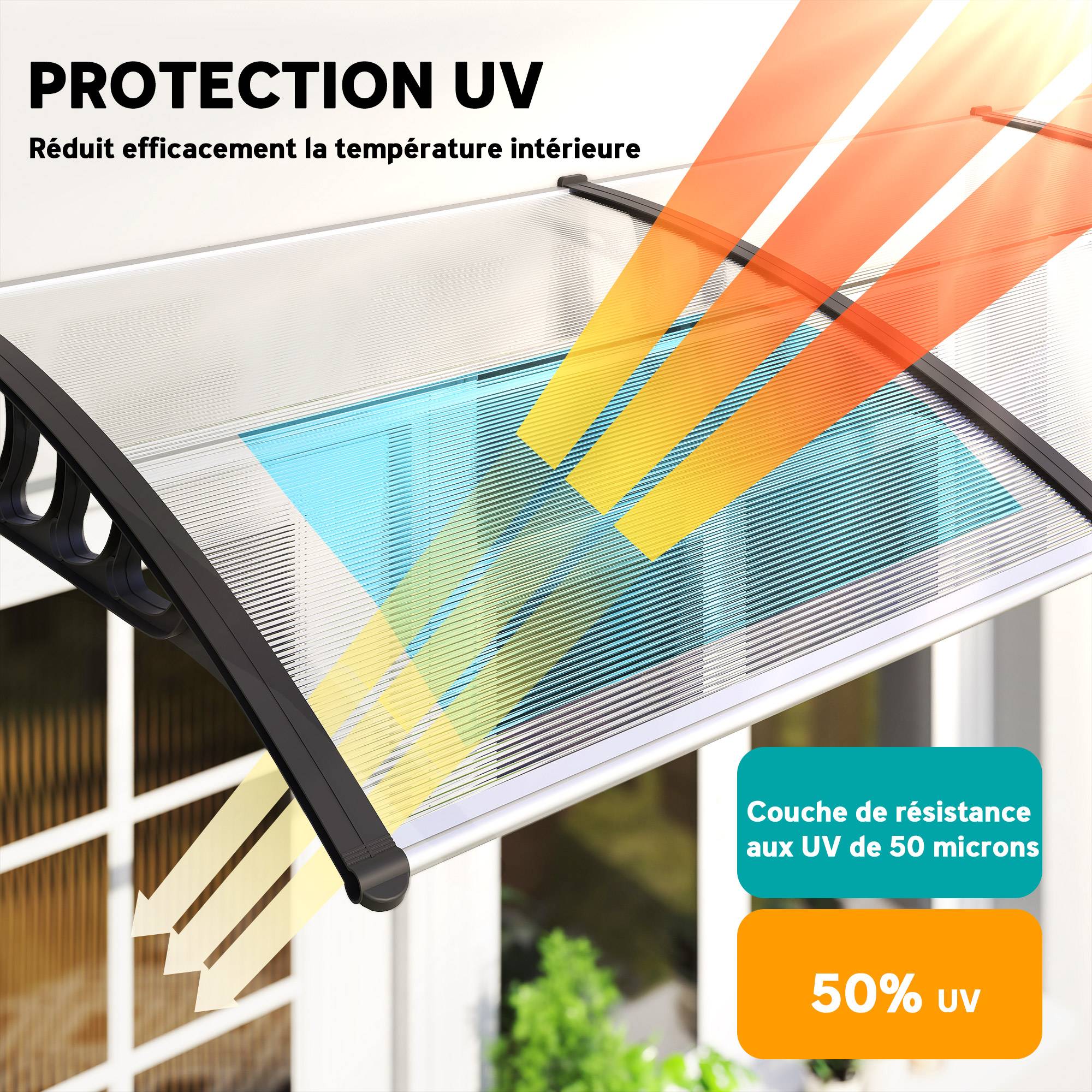 Auvent de porte toit marquise en polycarbonate auvent de porte d'entrée bord en aluminium contre la pluie et UV - Image 6