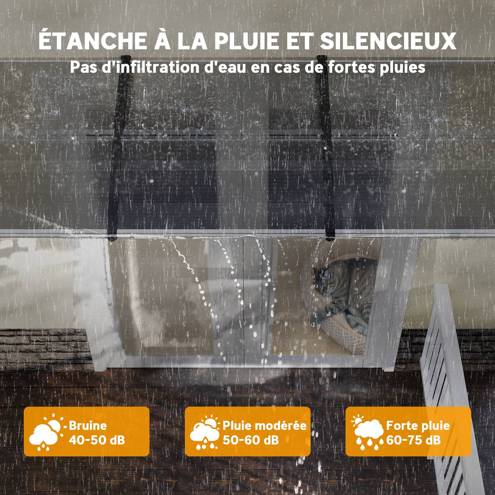 Auvent de porte toit marquise en polycarbonate auvent de porte d'entrée bord en aluminium contre la pluie et UV - Image 7