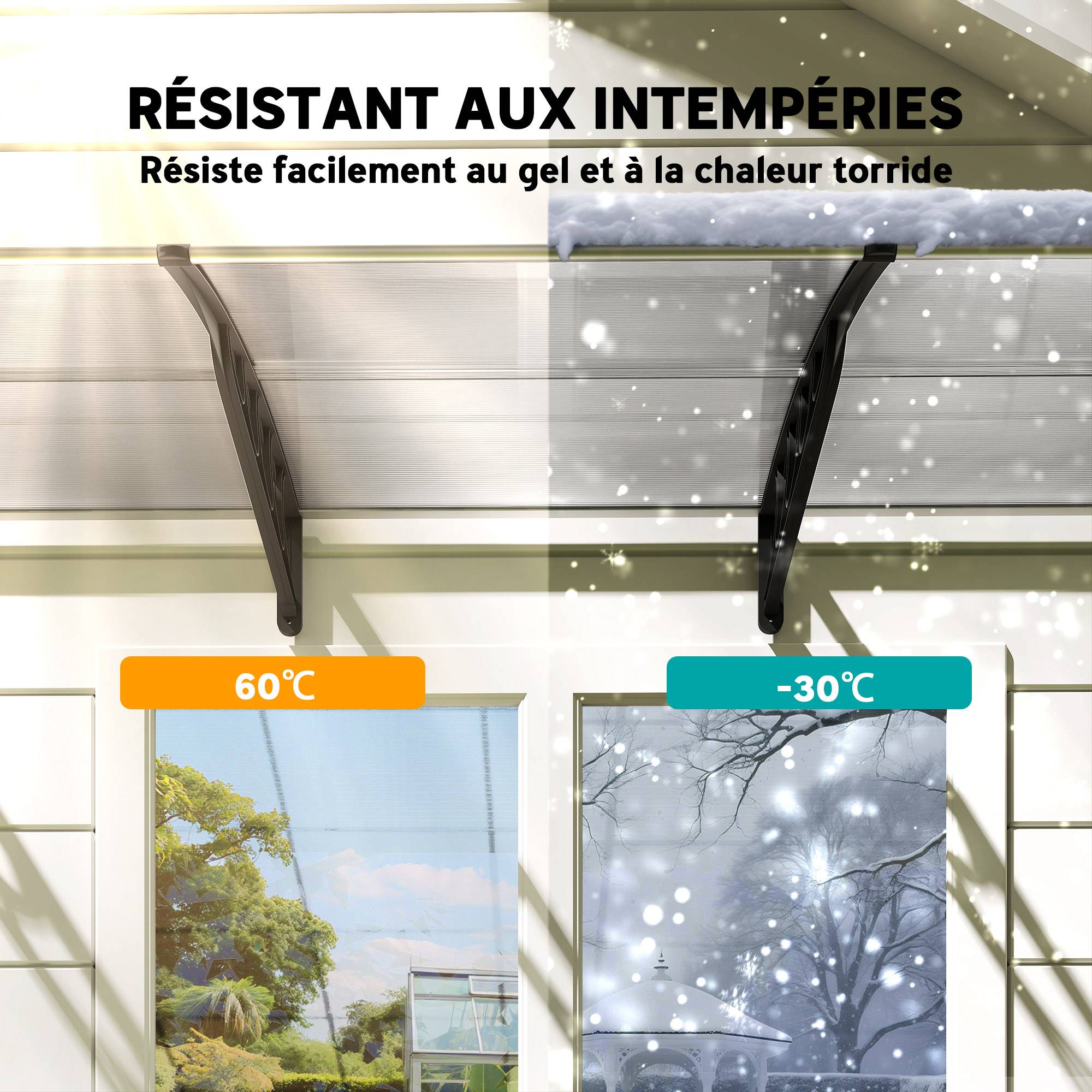 Auvent de porte toit marquise en polycarbonate auvent de porte d'entrée bord en aluminium contre la pluie et UV - Image 8
