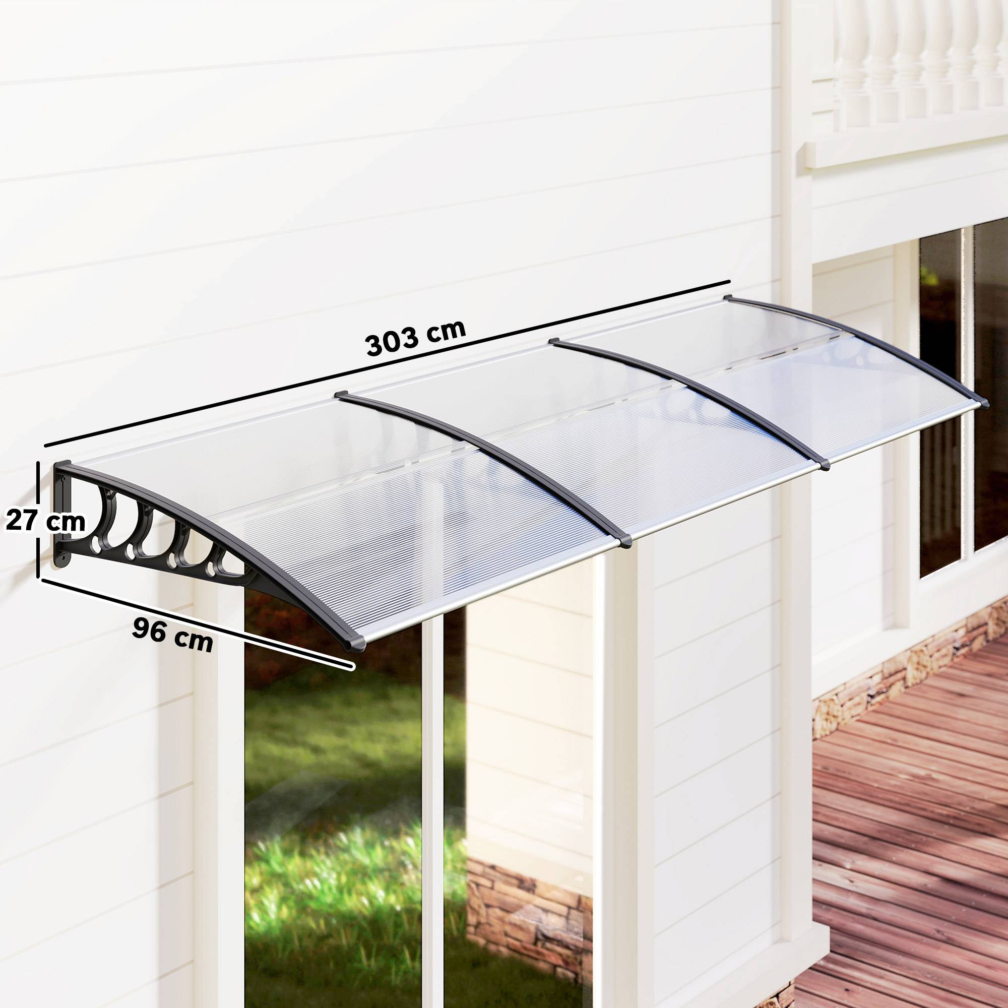 Auvent de porte toit marquise en polycarbonate auvent de porte d'entrée bord en aluminium contre la pluie et UV - Image 5