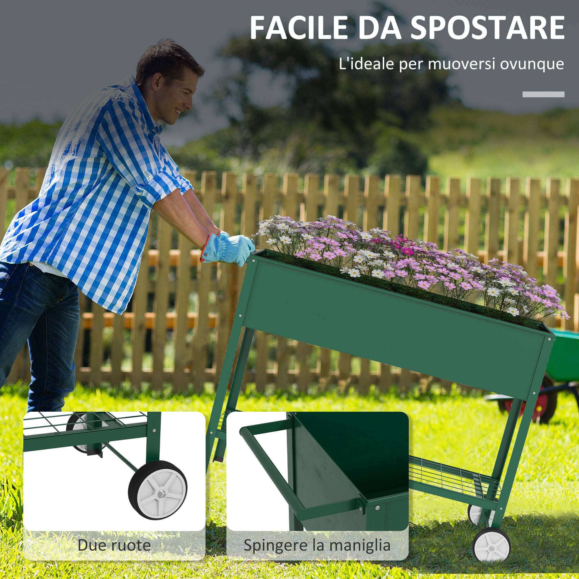 ComfortXL - Jardinière surélevée mobile en métal vert 109 x 44 x 80 cm pour potager avec tablette de rangement inférieure - Image 4