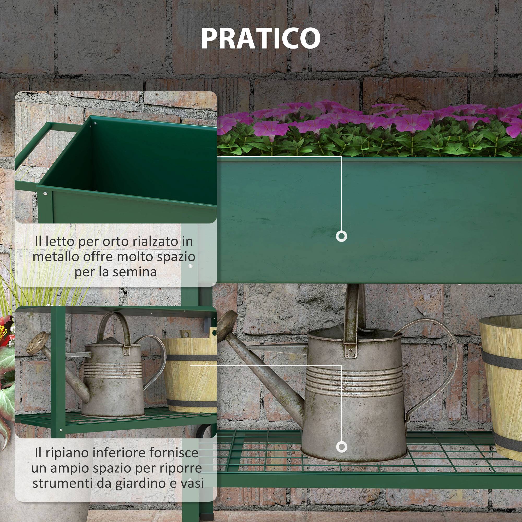 ComfortXL - Jardinière surélevée mobile en métal vert 109 x 44 x 80 cm pour potager avec tablette de rangement inférieure - Image 5