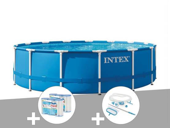 Kit piscine tubulaire Intex Metal Frame ronde 4,57 x 1,22 m + 6 cartouches de filtration + Kit d'entretien - Image 1