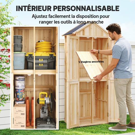 Armoire de jardin bois extérieur 4 portes toit asphalte 82x50x190cm naturel - ComfortXL Outdoor Living - Image 8