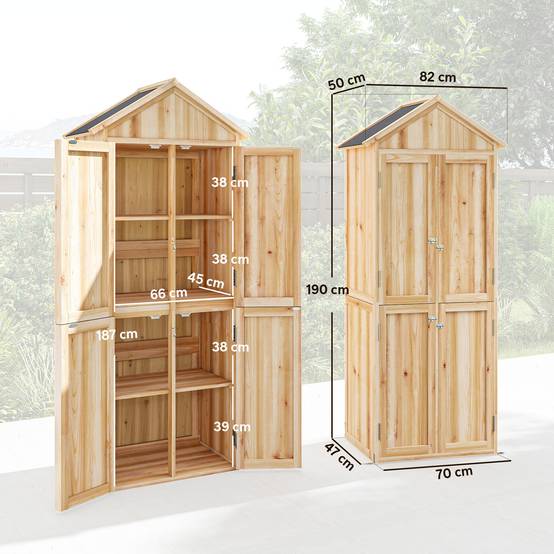 Armoire de jardin bois extérieur 4 portes toit asphalte 82x50x190cm naturel - ComfortXL Outdoor Living - Image 5