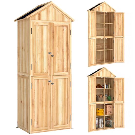 Armoire de jardin bois extérieur 4 portes toit asphalte 82x50x190cm naturel - ComfortXL Outdoor Living - Image 1