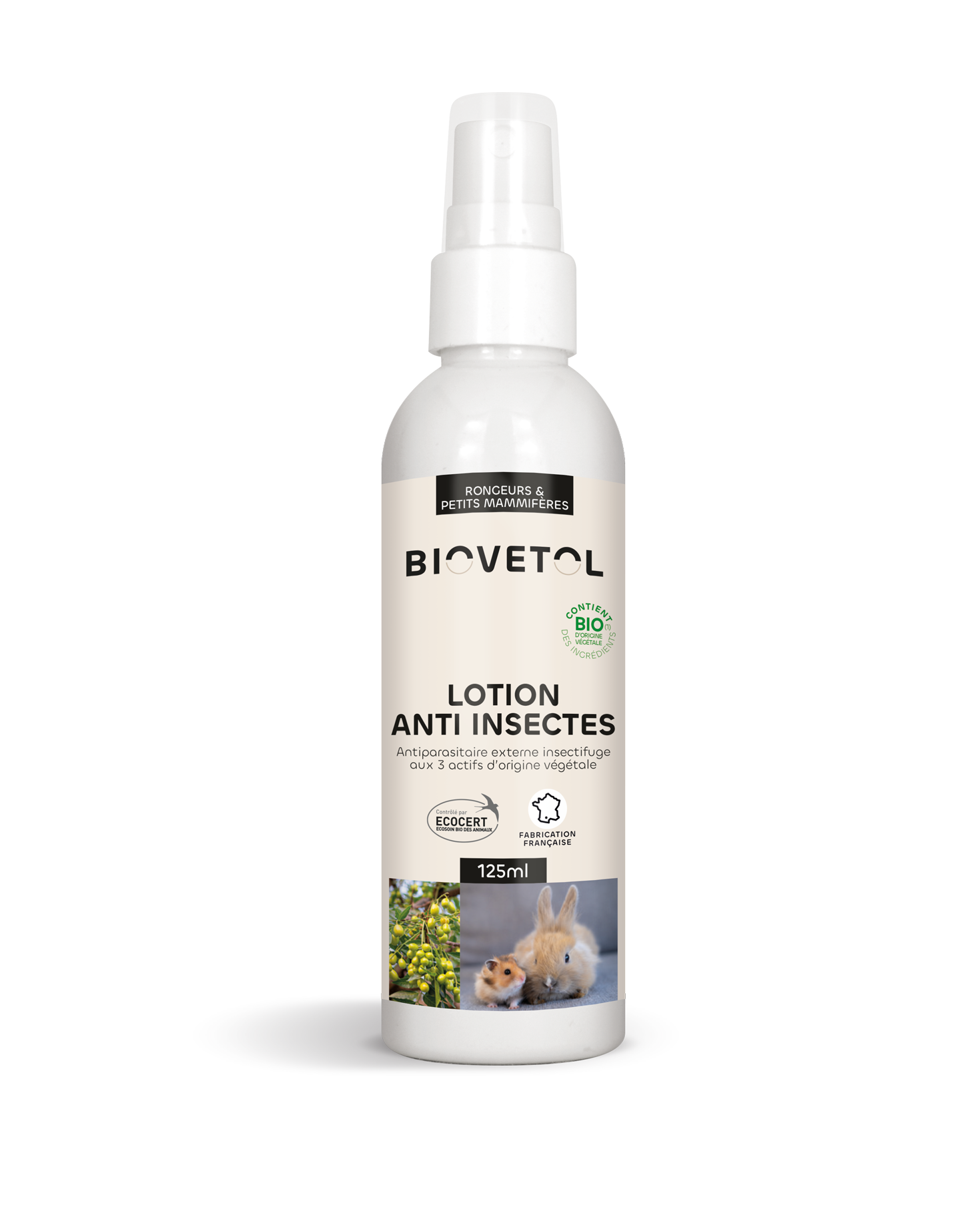 Biovetol - Lotion Anti-Insectes pour l'animal Bio rongeurs - 125ml